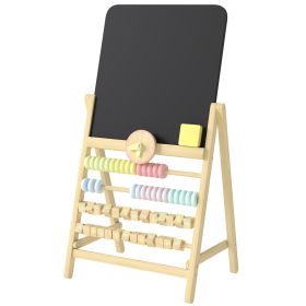 Wooden Kids Art Easel with Double-Sided Chalkboard, Clock, Abacus, Blackboard Eraser for Painting, for Ages 2+, Natural