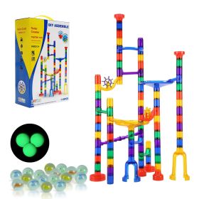 Marble Run Set, 110 Piece Marble Maze Building Block Brain Game, with 10 Glow in the Dark Marbles + 20 Glass Marbles